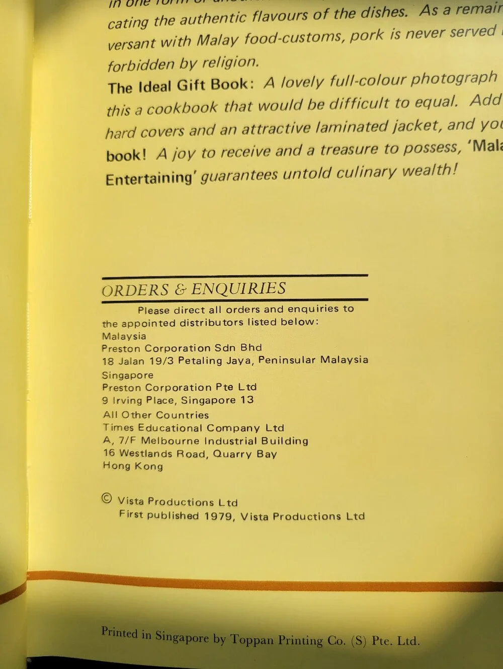 Vintage Malay Cooking for Entertaining Cookbook